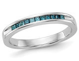 1/4 Carat (ctw) Princess Cut Blue Diamond Wedding Band Ring in 14K White Gold